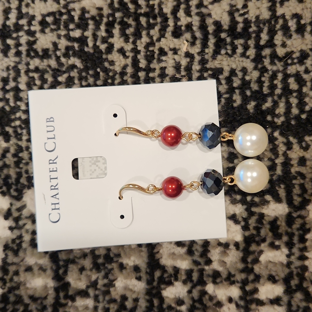 Charter Club Red White and Blue Bead Earrings